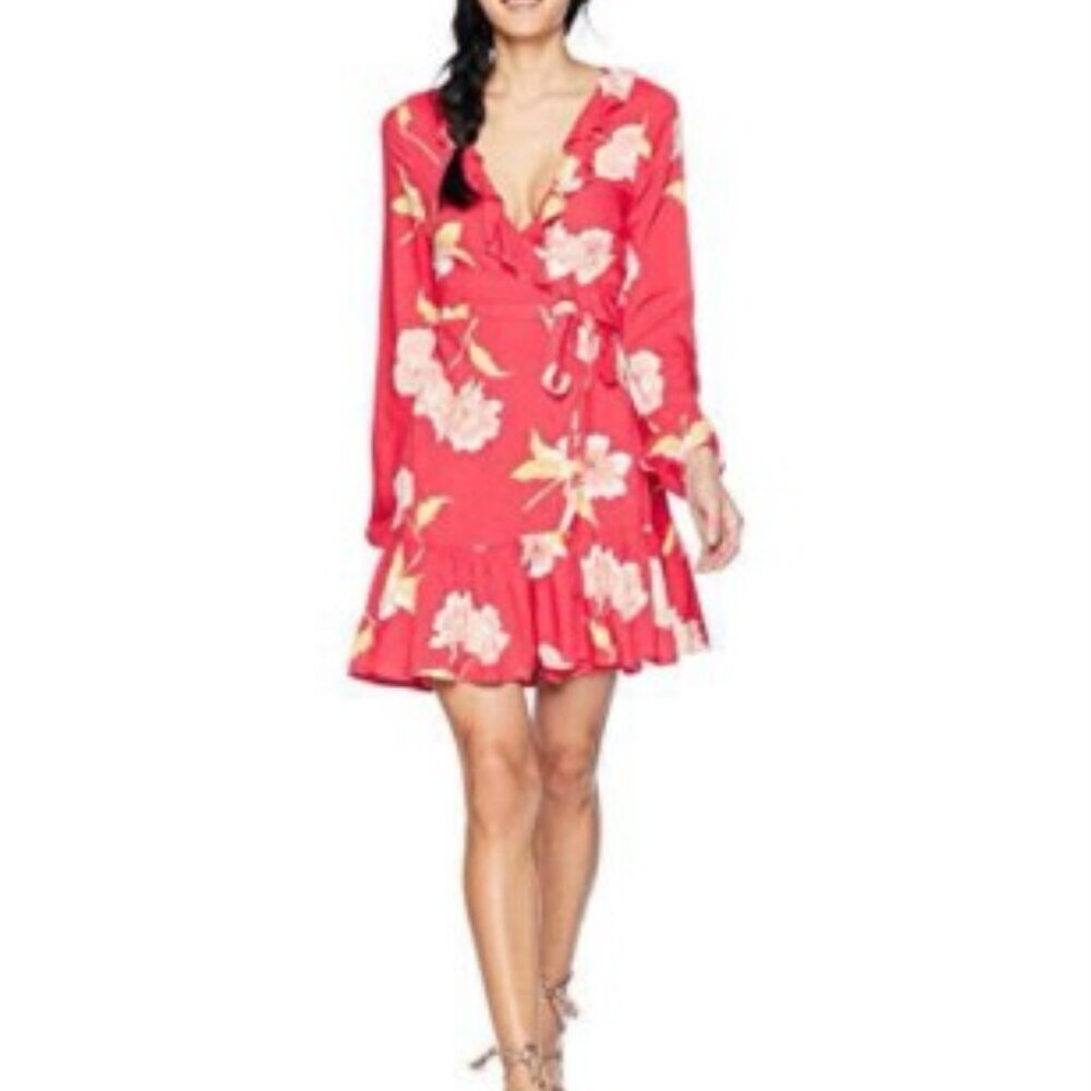 Billabong Beachy Pink Floral Ruffly Wrap Dress coral size Small vacation beach